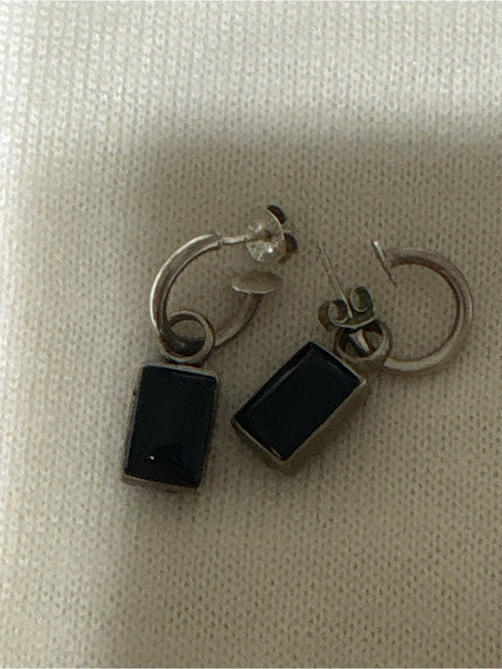 925 Thailand Black Rectangular Earrings